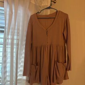 Brown Long Sleeve Buttoned romper